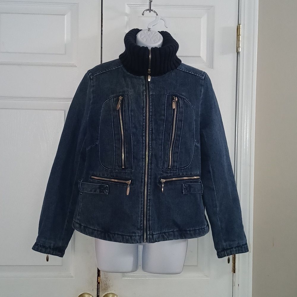 Faded Glory Outwear vintage winter denim jean jacket wide collar 90's Sz S NWOT - Picture 3 of 10